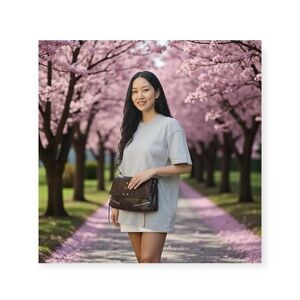 new Emily by Emily ༄ Washed Leather Studded Handbag Bag ༄ Shiny Integral Brown